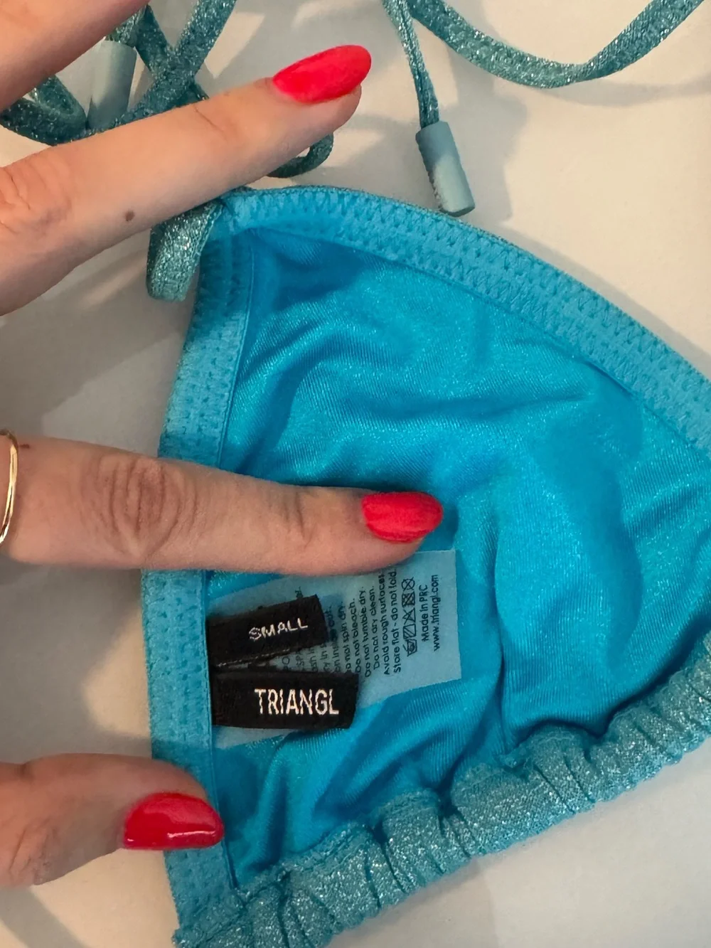 triangl swimwear Shimmery Turquoise String Triangle Bikini